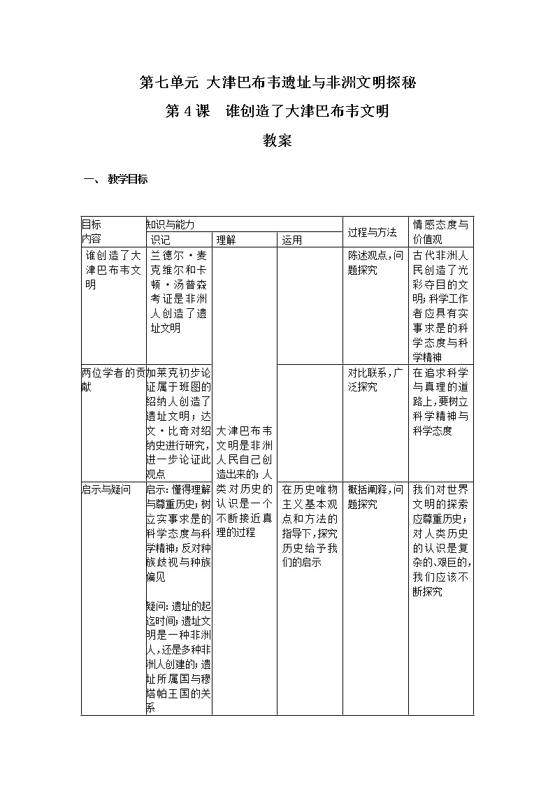 人教版历史选修5-7-4《谁创造了大津巴布韦文明》word教案01
