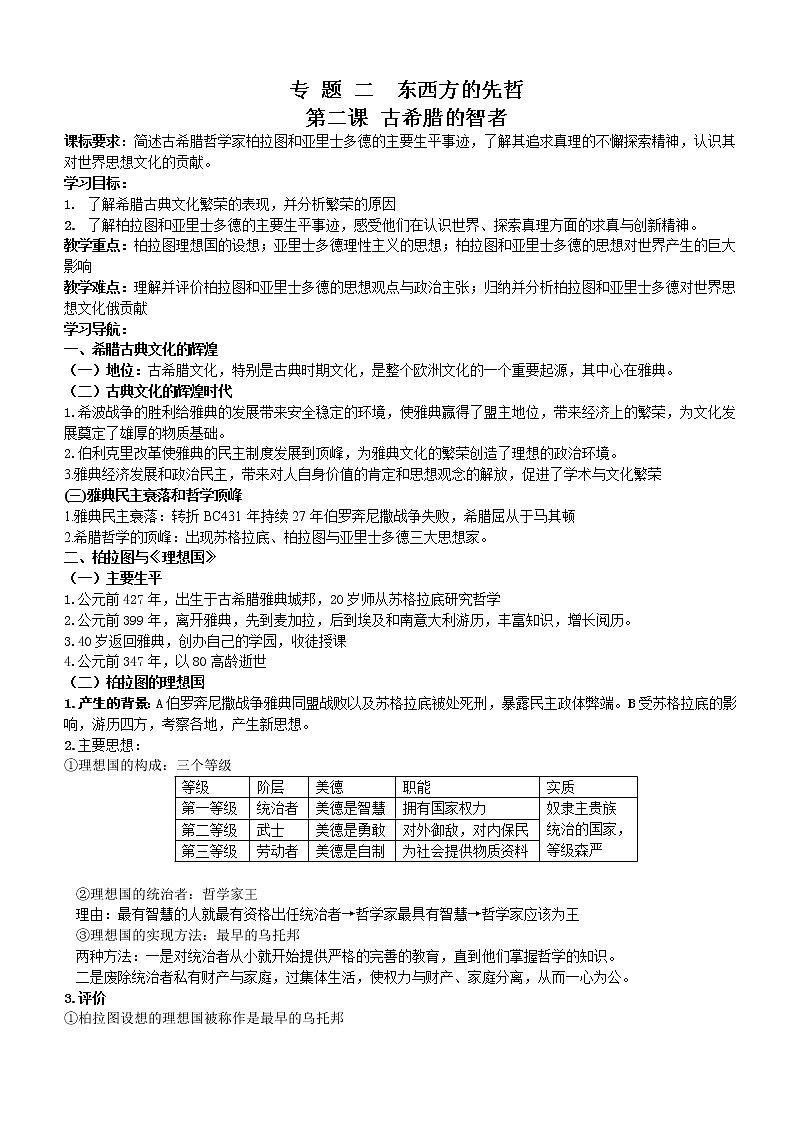 新人教版高中历史选修四：古希腊的先哲教案(人民版选修4)_(2015年版)01
