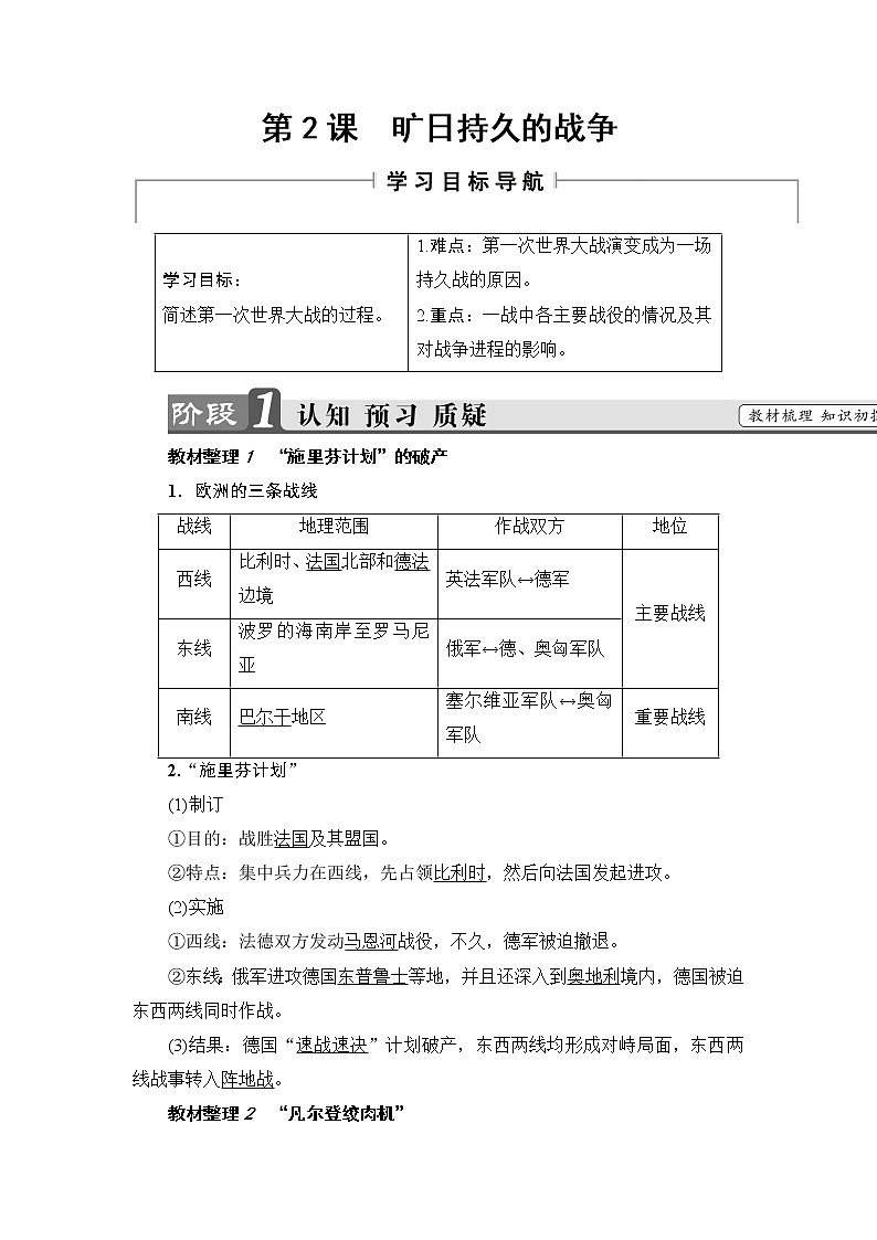 高二历史人教选修3学案：第1单元-第2课 旷日持久的战争 Word版含解析01