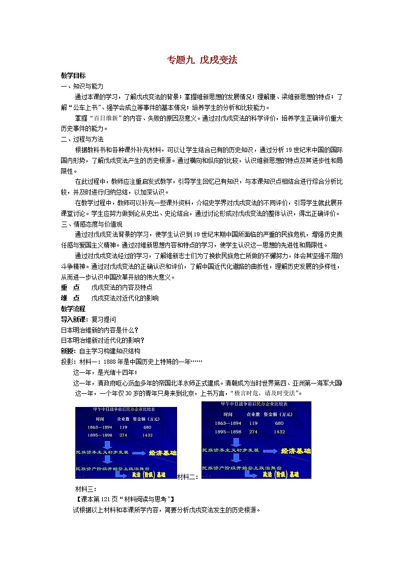 新人教版高中历史选修四：专题九_戊戌变法教案01