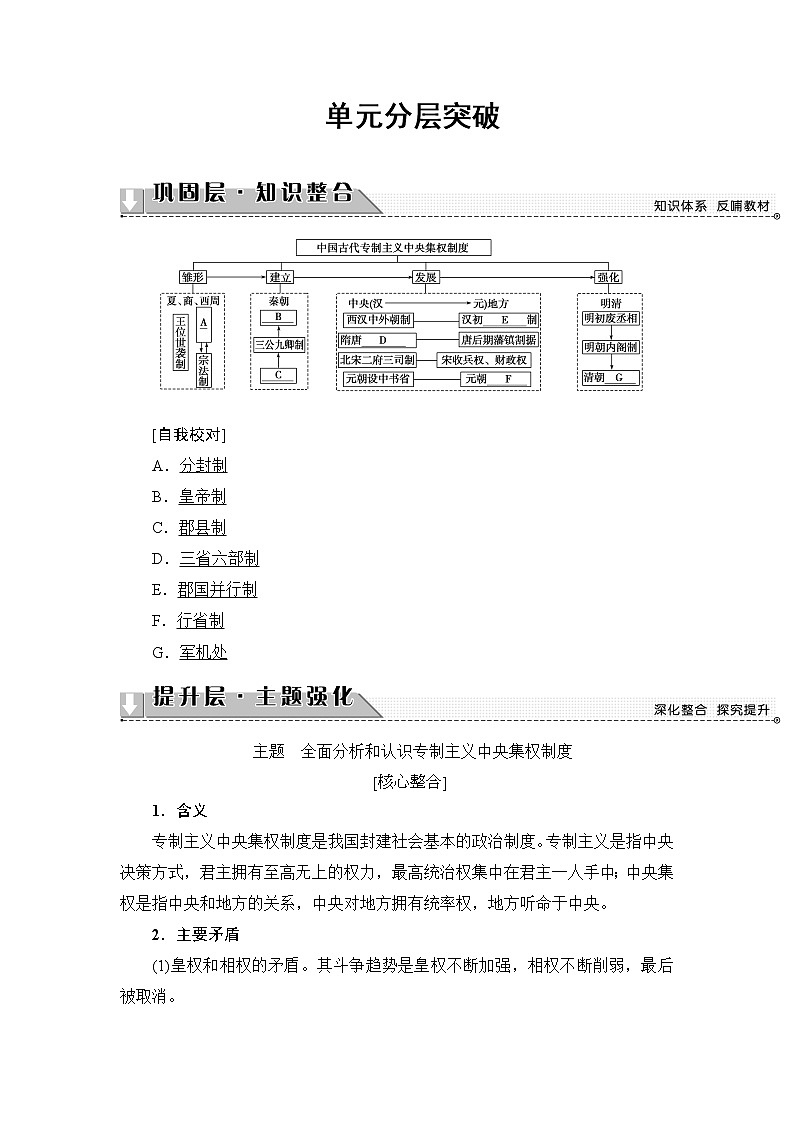 学案 2018版高中历史（人教版）必修1同步教师用书： 第1单元 单元分层突破01