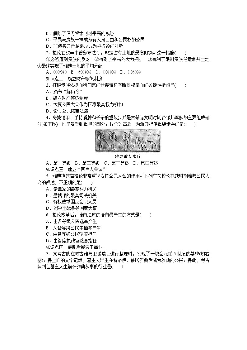 高中历史（人教版选修一）练习：第1单元  第2课除旧布新的梭伦改革02