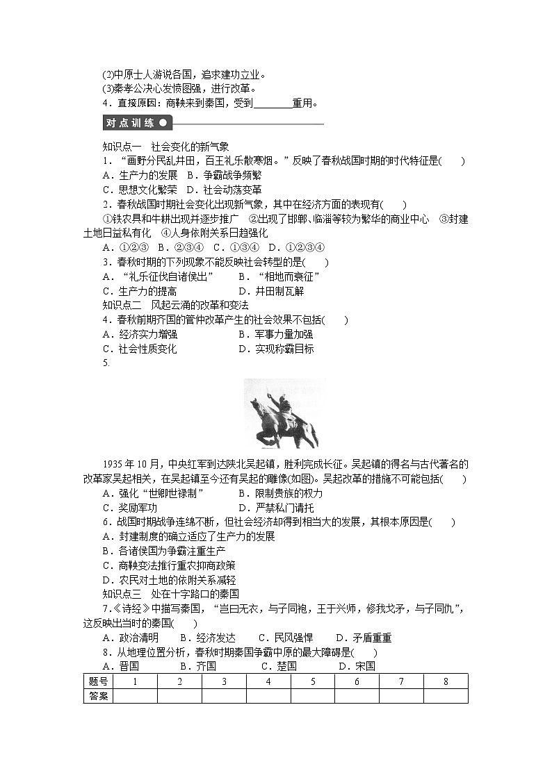 高中历史（人教版选修一）练习：第2单元  第1课改革变法风潮与秦国历史机遇02