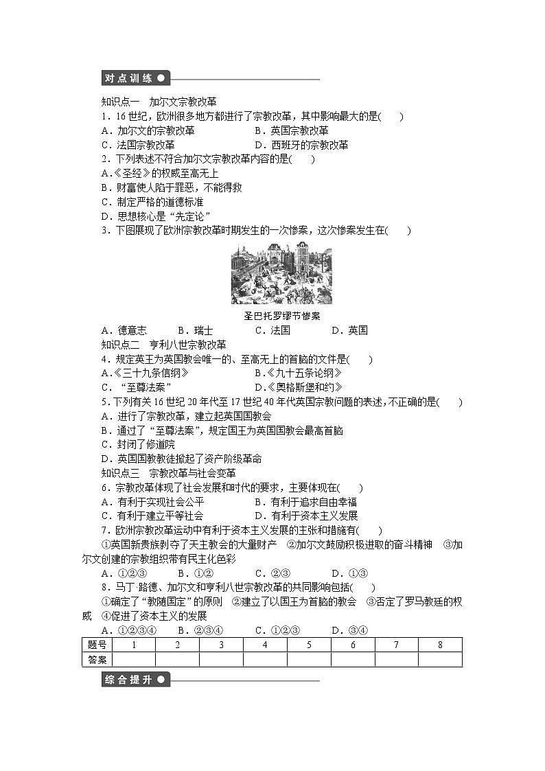 高中历史（人教版选修一）练习：第5单元  第3课宗教改革运动的扩展02