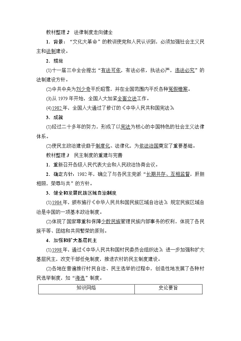 学案 2018版高中历史（人教版）必修1同步教师用书： 第6单元 第21课　民主政治建设的曲折发展02