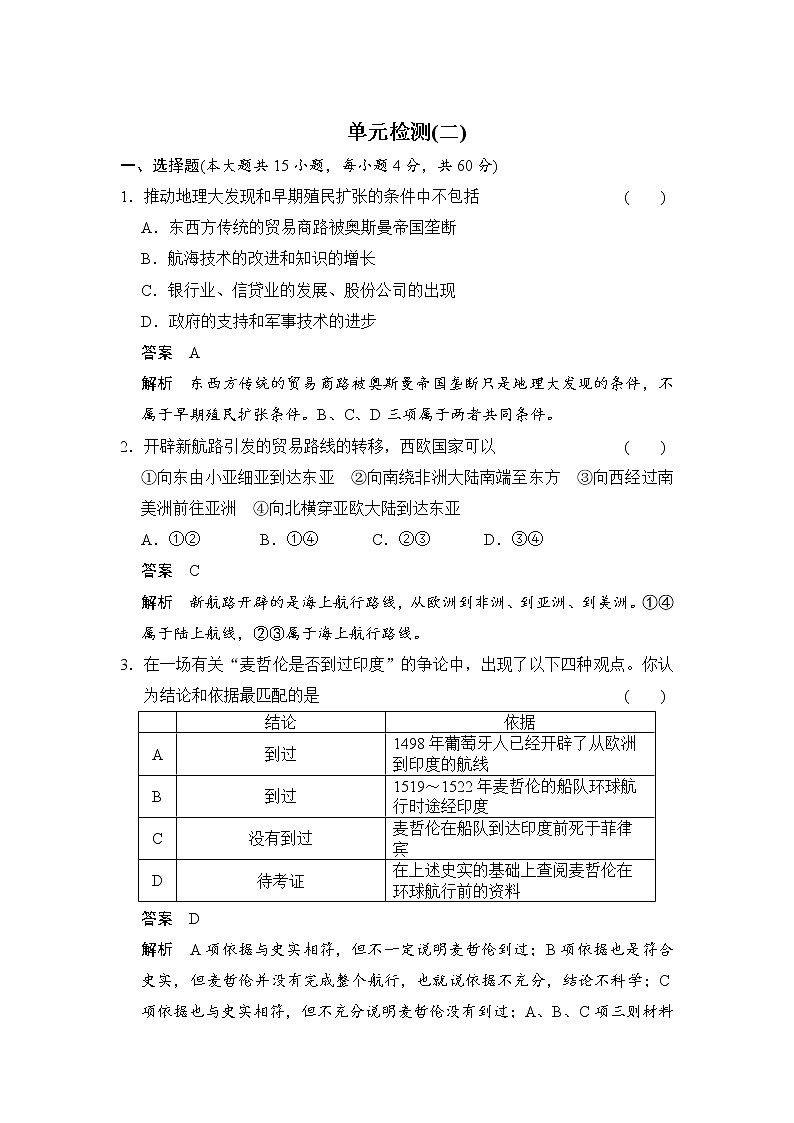 高中历史（人教版必修二）课时作业：单元检测（二）试卷01