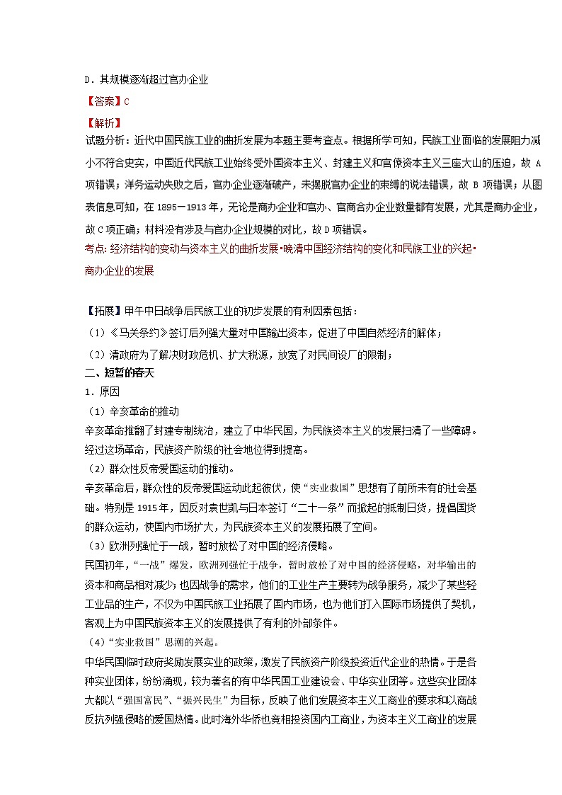 试卷 专题10 中国民族资本主义的曲折发展（讲）-高一历史同步精品课堂（基础版）（必修2） Word版含解析第2页