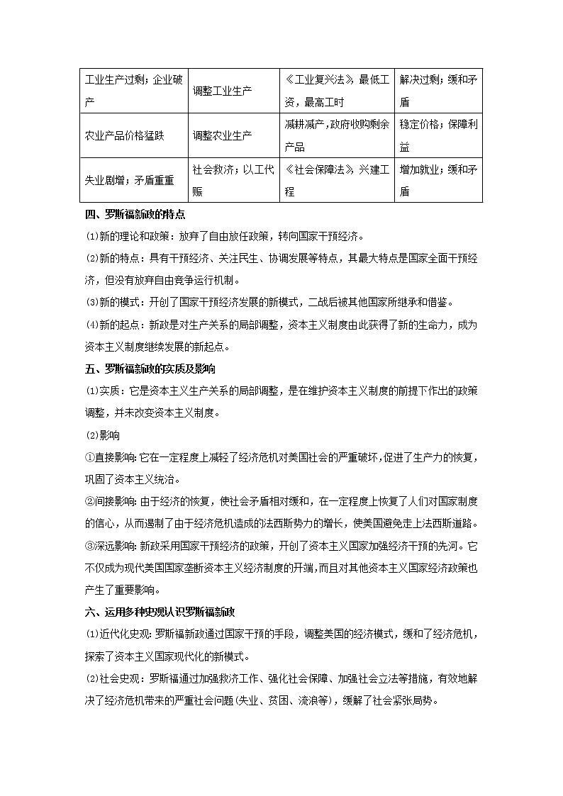 试卷 专题18 罗斯福新政（讲）-高一历史同步精品课堂（提升版）（必修2） Word版含解析02
