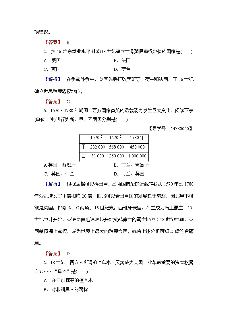试卷 高一历史人教版必修2学业分层测评6 Word版含解析02