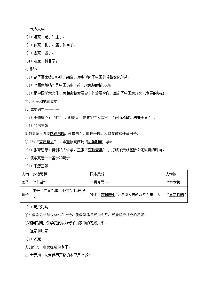 第09天 “百家争鸣”和儒家思想的形成-每日一题之快乐暑假高二历史人教版 Word版含解析02