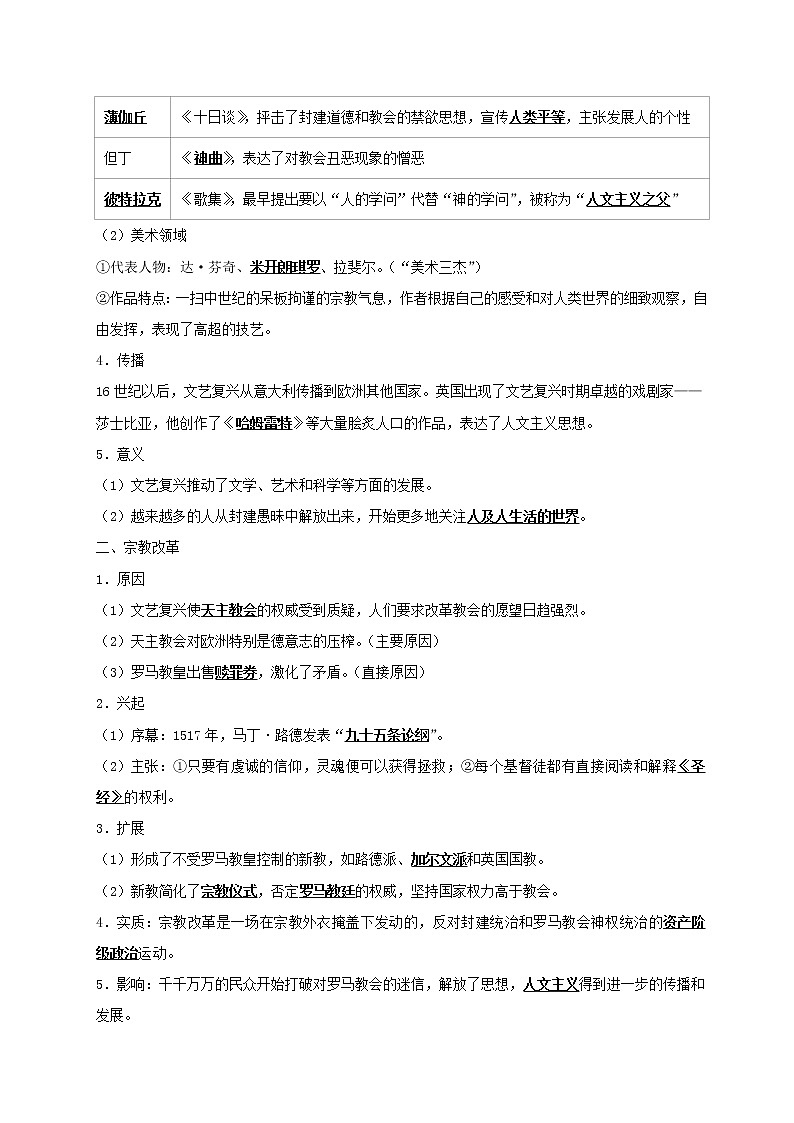 第14天 文艺复兴、宗教改革、启蒙运动-每日一题之快乐暑假高二历史人教版 Word版含解析02