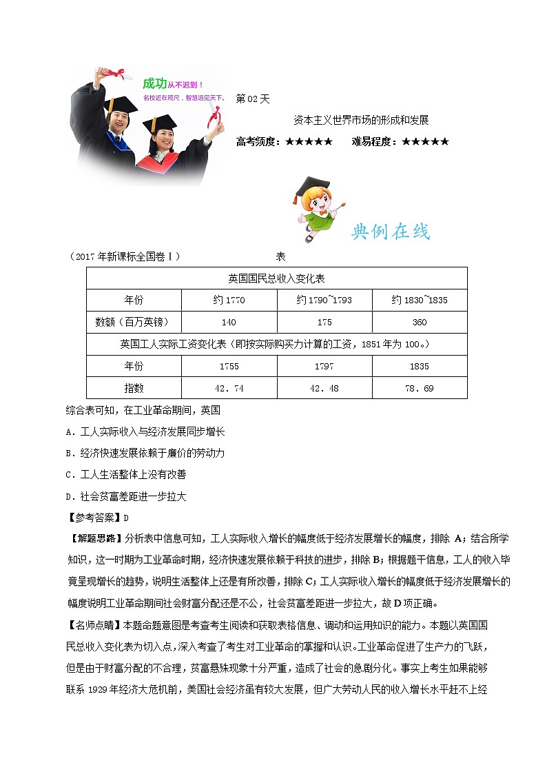 第02天 资本主义世界市场的形成和发展-每日一题之快乐暑假高二历史人教版 Word版含解析(1)01