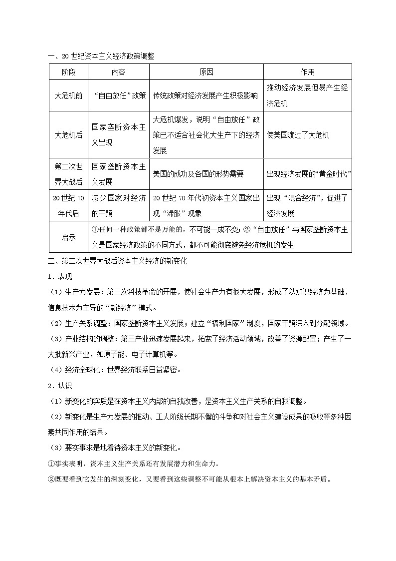 试卷 第06天 世界资本主义经济政策的调整-每日一题之快乐暑假高二历史人教版 Word版含解析02