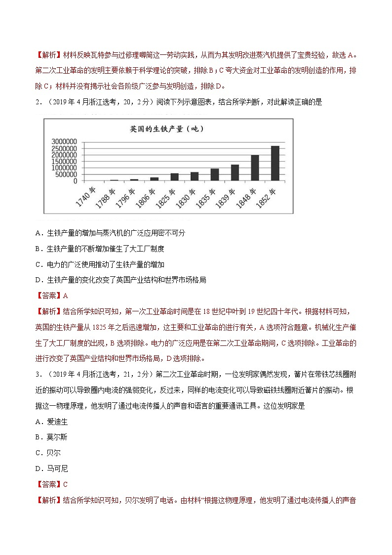 高考历史（2011~2020）真题专项练习   专题06 资本主义世界市场的形成和发展    解析版03