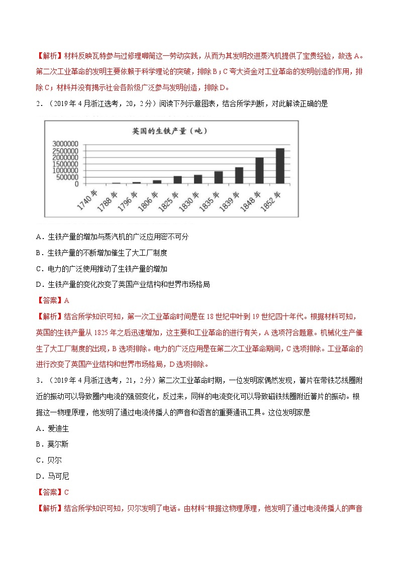 高考历史（2011~2020）真题专项练习   专题06 资本主义世界市场的形成和发展    解析版03