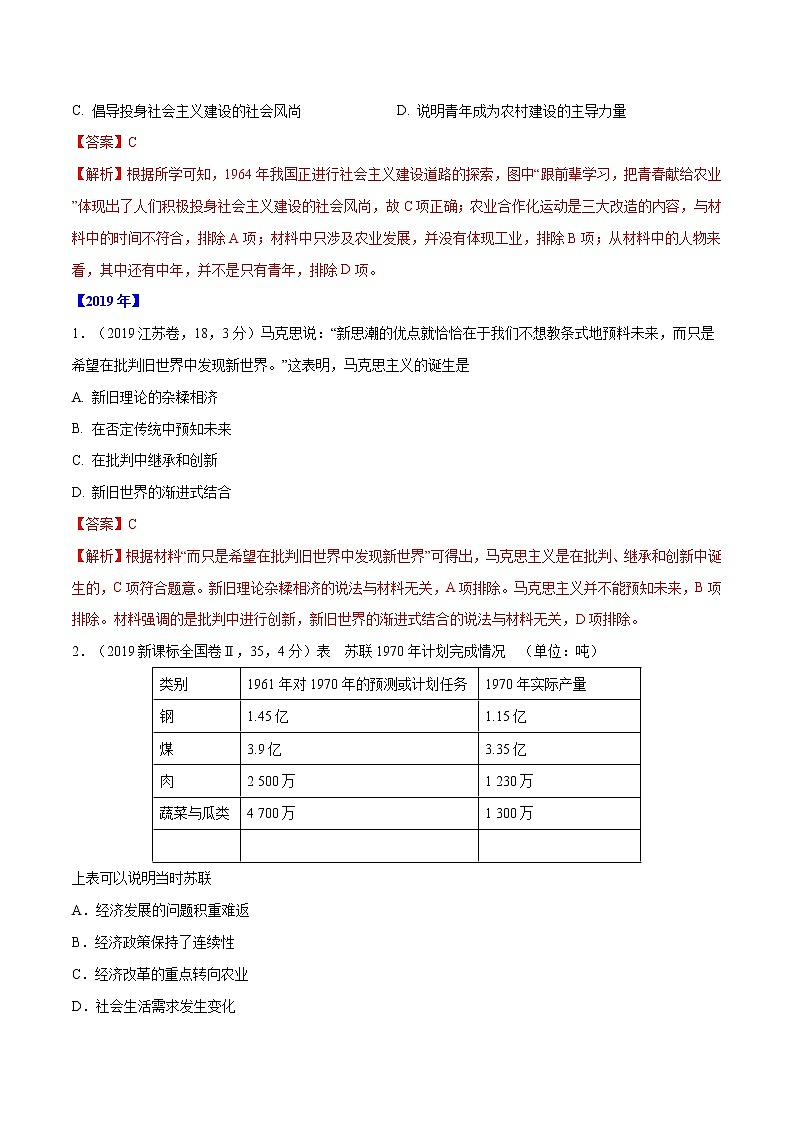 高考历史（2011~2020）真题专项练习   专题11 社会主义社会的实践与发展    解析版第3页