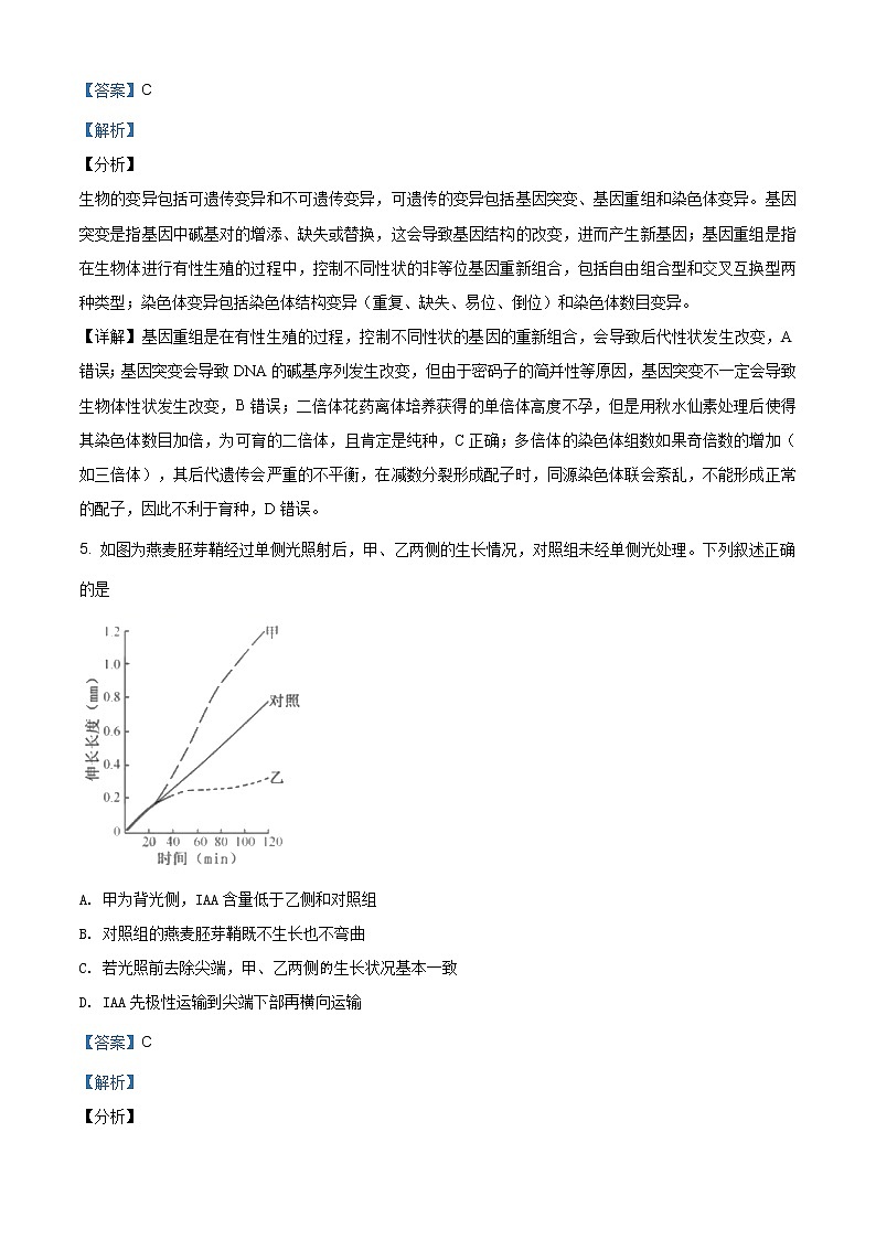 精编：2019年江苏卷生物高考真题及答案解析（原卷+解析卷）03