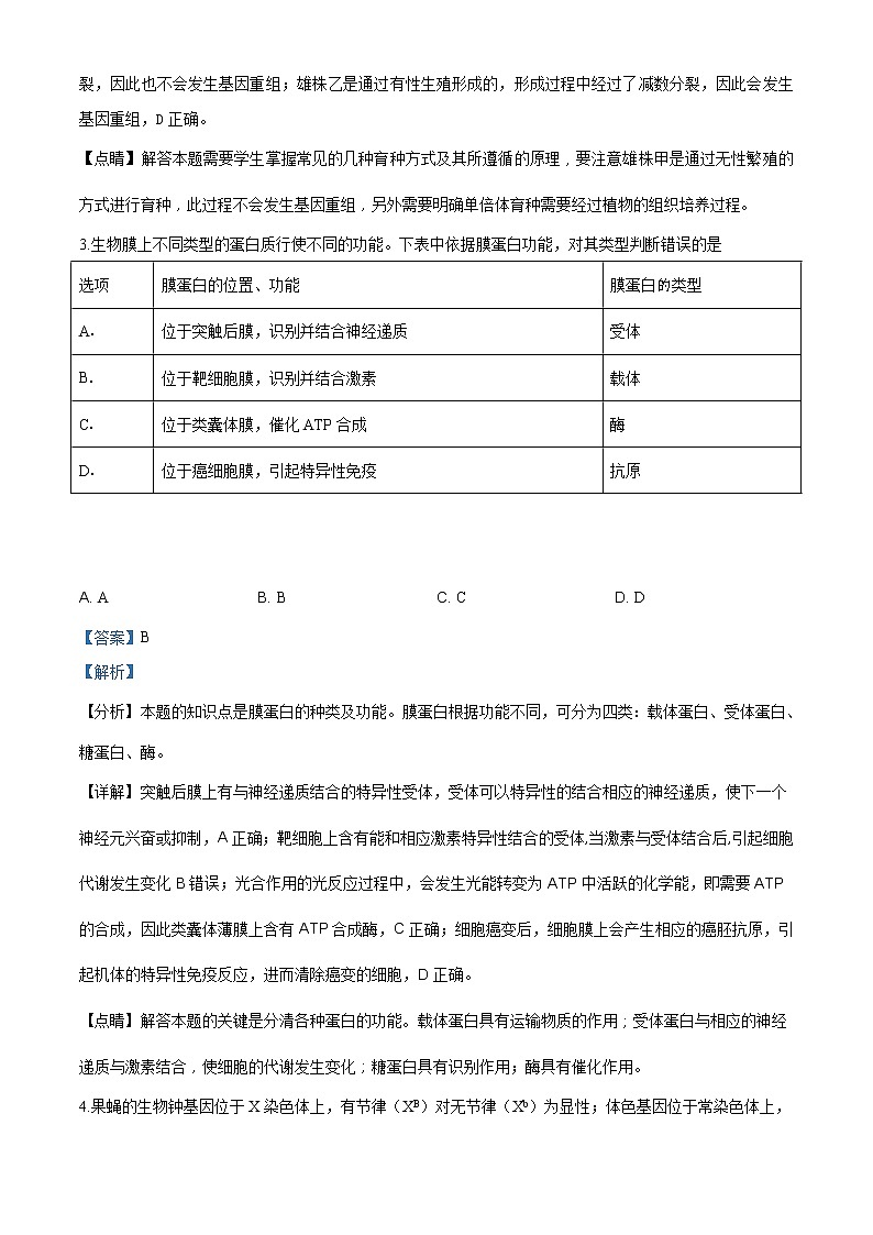 精编：2018年天津市高考生物试卷真题及答案解析（原卷+解析卷）03
