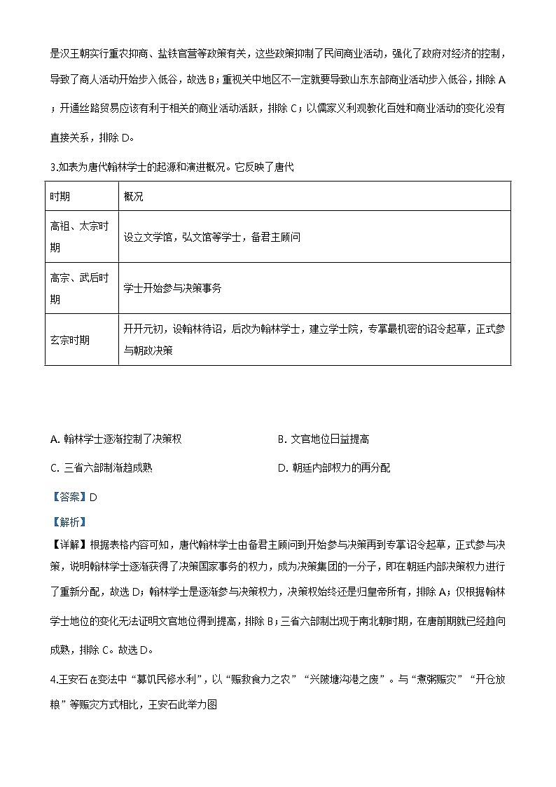 精编：2020年新高考全国1卷历史高考真题及答案解析（原卷+解析卷）（山东）02