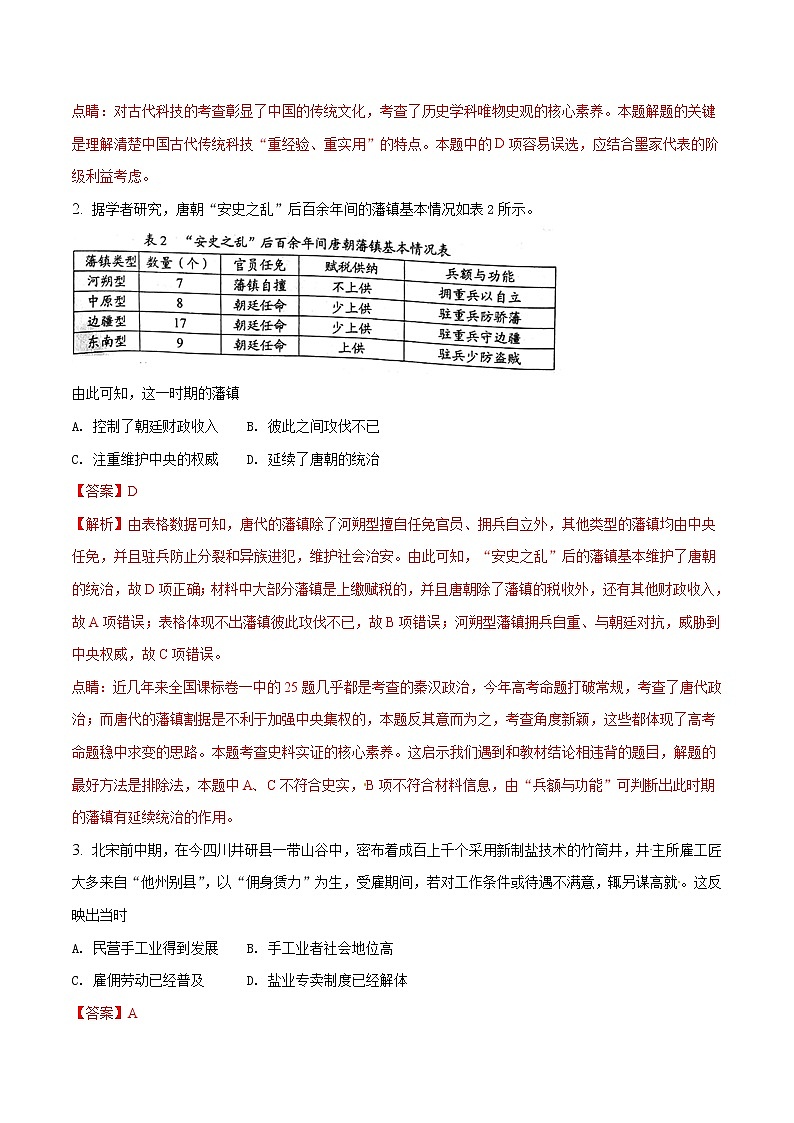 精编：2018年高考全国卷Ⅰ文综历史真题及答案解析（原卷+解析卷）02