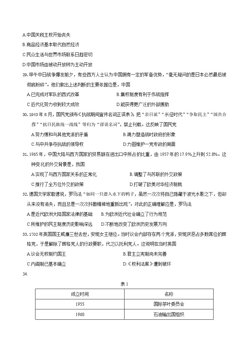 精编：2016年高考新课标Ⅰ卷文综历史试题真题（原卷）02