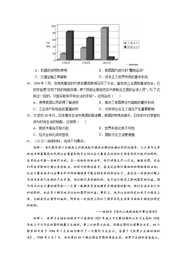 江西省鹰潭市2021届高三历史3月第一次模拟试题（Word版附答案）第3页