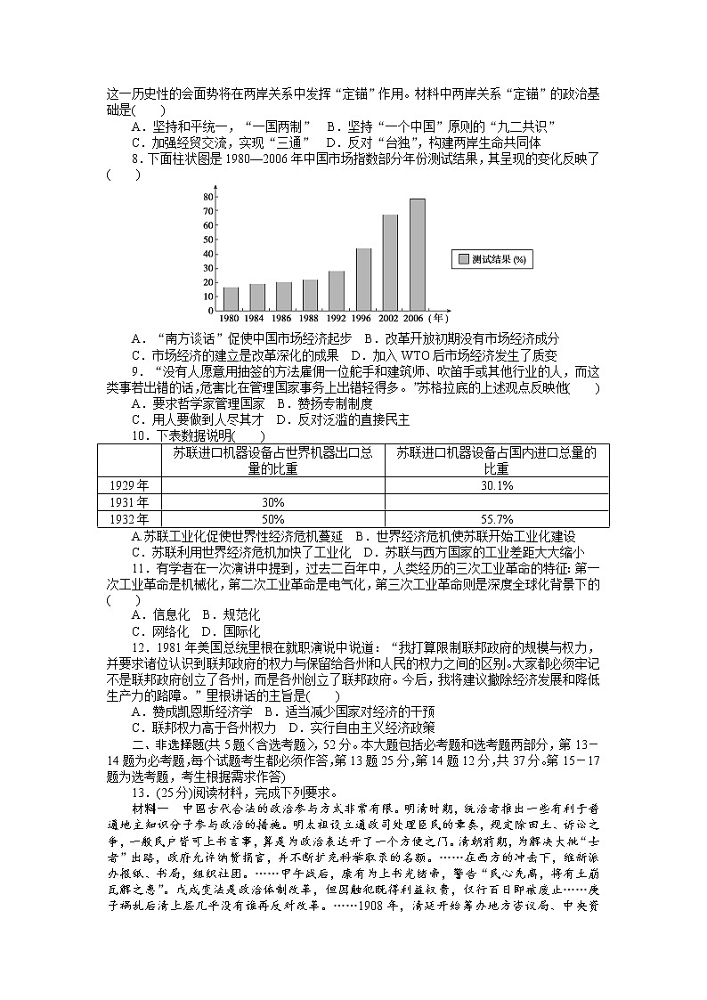 2018高考历史大一轮复习 高考模拟仿真训练（十八） Word版含解析02