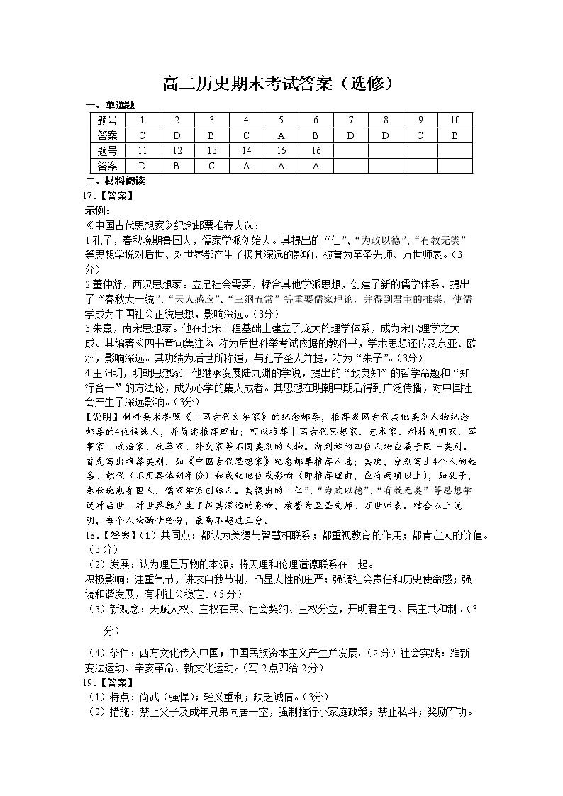 2021年江苏省新丰中学高二上学期期末考试历史试题（Word版含答案）01