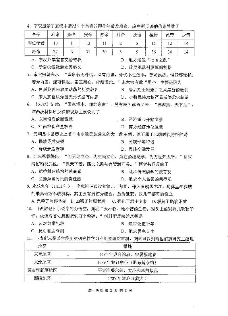 江苏省苏州市2020-2021学年高一第一学期学业质量阳光指标调研考试历史试卷（扫描版）02