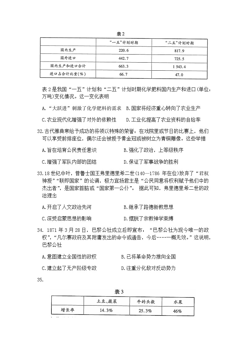 河南省焦作市2021届高三下学期4月第四次模拟考试文科综合：历史试卷（有答案）03