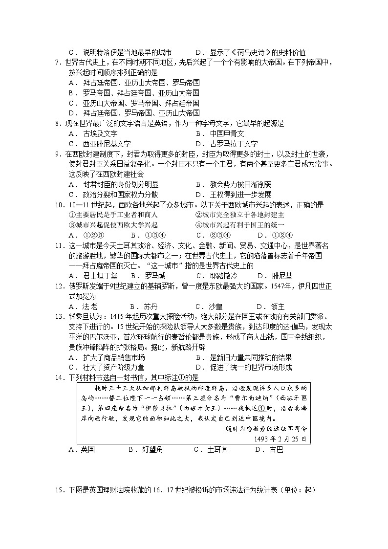 浙江省绍兴市诸暨中学2020-2021学年高一下学期4月期中考试（选考）历史试题及答案02