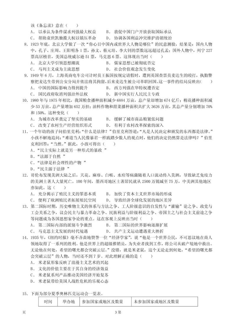 2021届福建省高考压轴卷 历史 PDF版03