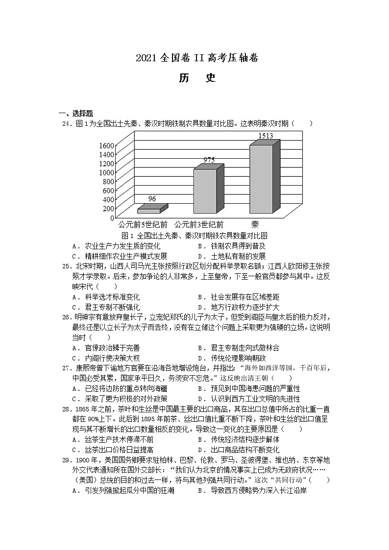 2021全国卷Ⅱ高考压轴卷：文综历史+答案解析第1页