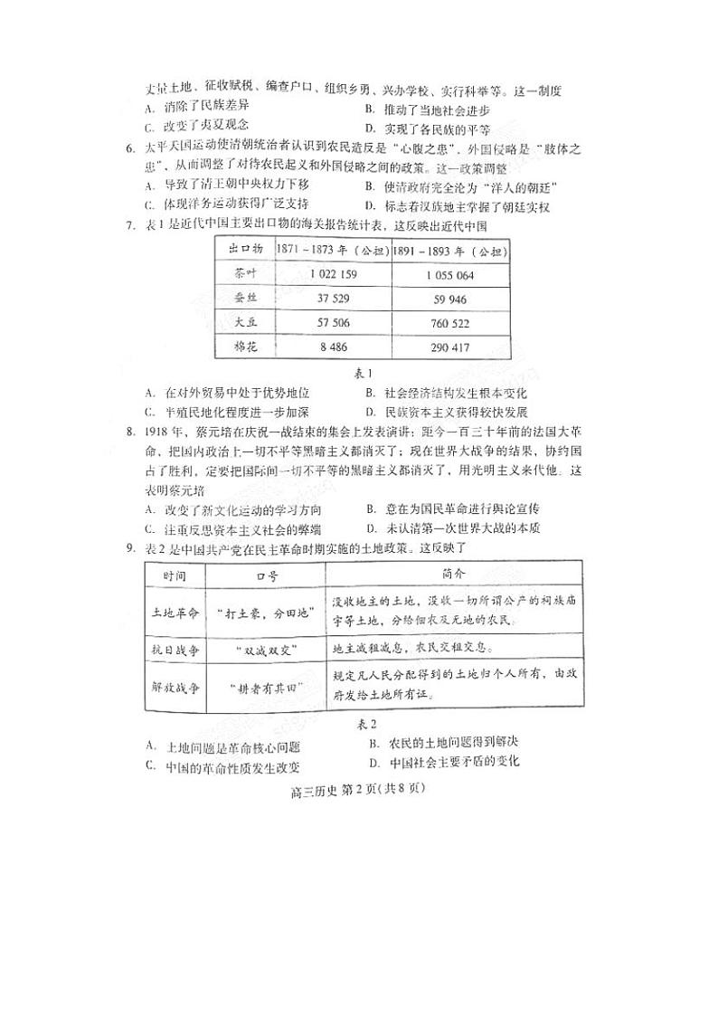 2021潍坊二模 潍坊历史+答案（扫描版） 试卷02