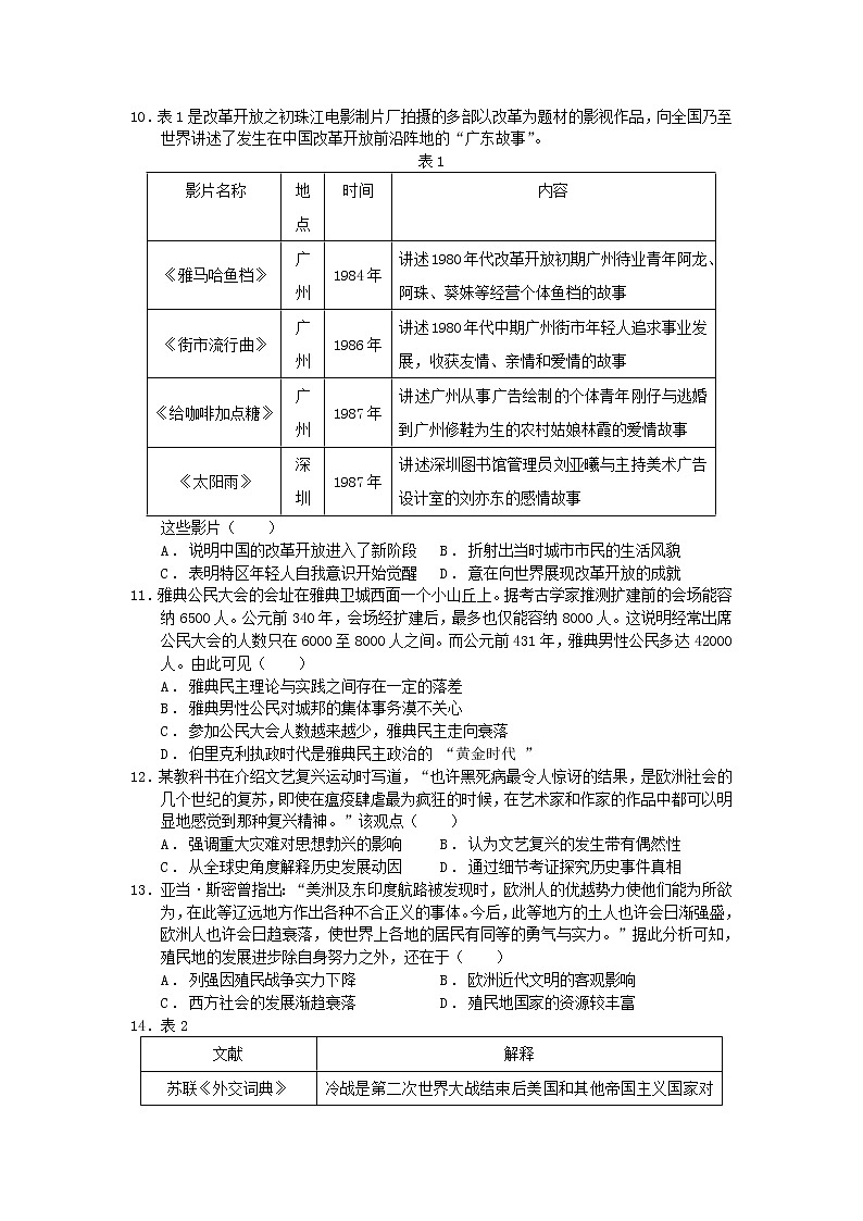 2021届广东省高考压轴卷之历史Word版含答案解析03