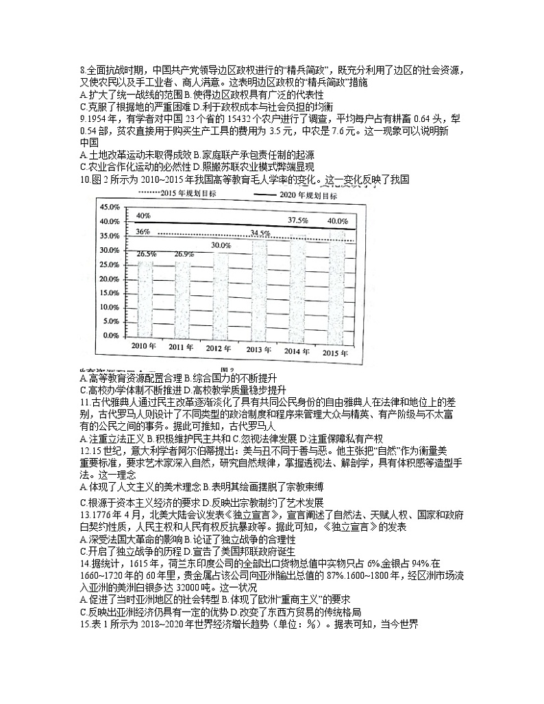 2021届河北省沧州市高考二模：历史试题+答案02