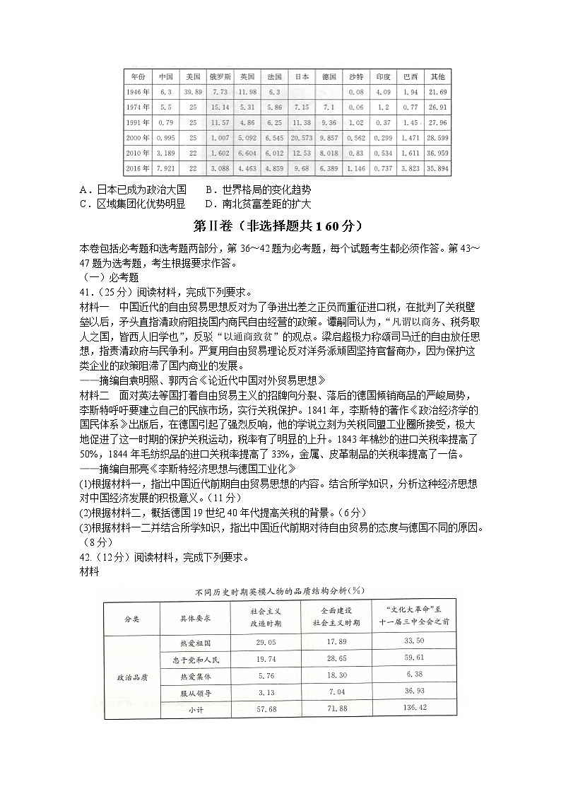 湖南省四校联合编审名校卷2021届高三下学期5月月考文综历史试卷九（全国卷）+答案03