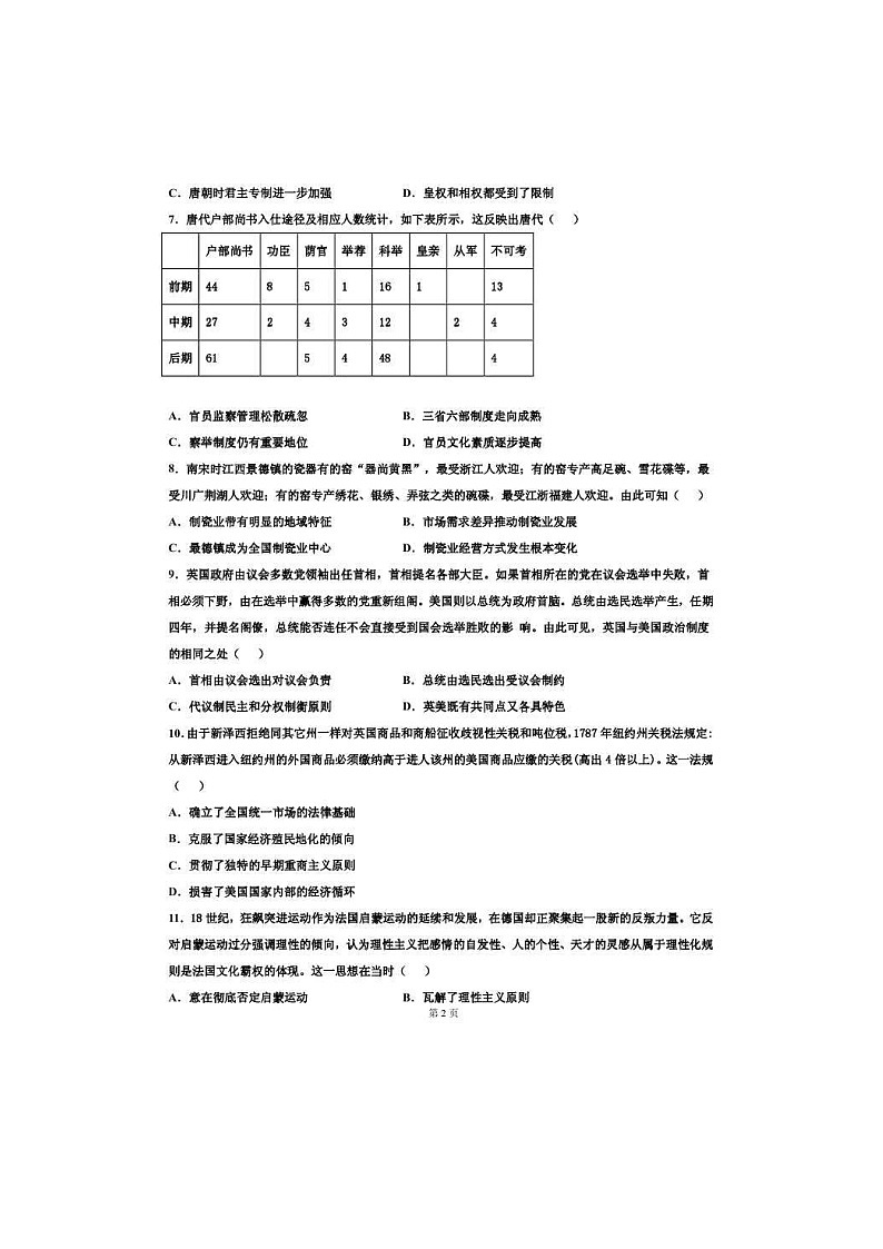 2021届北京市高考压轴卷 历史（含答案）02