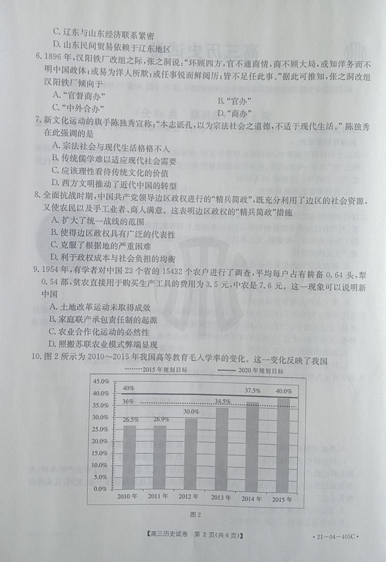 辽宁省抚顺市六校协作体2021届高三下学期5月二模历史试题+答案 (扫描版)02