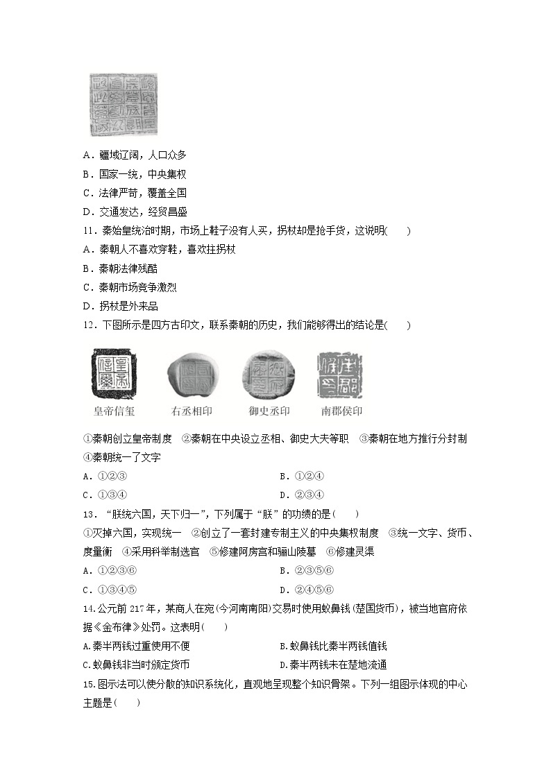 《中外历史纲要》（上）课后精练 第3课 秦统一多民族封建国家的建立02