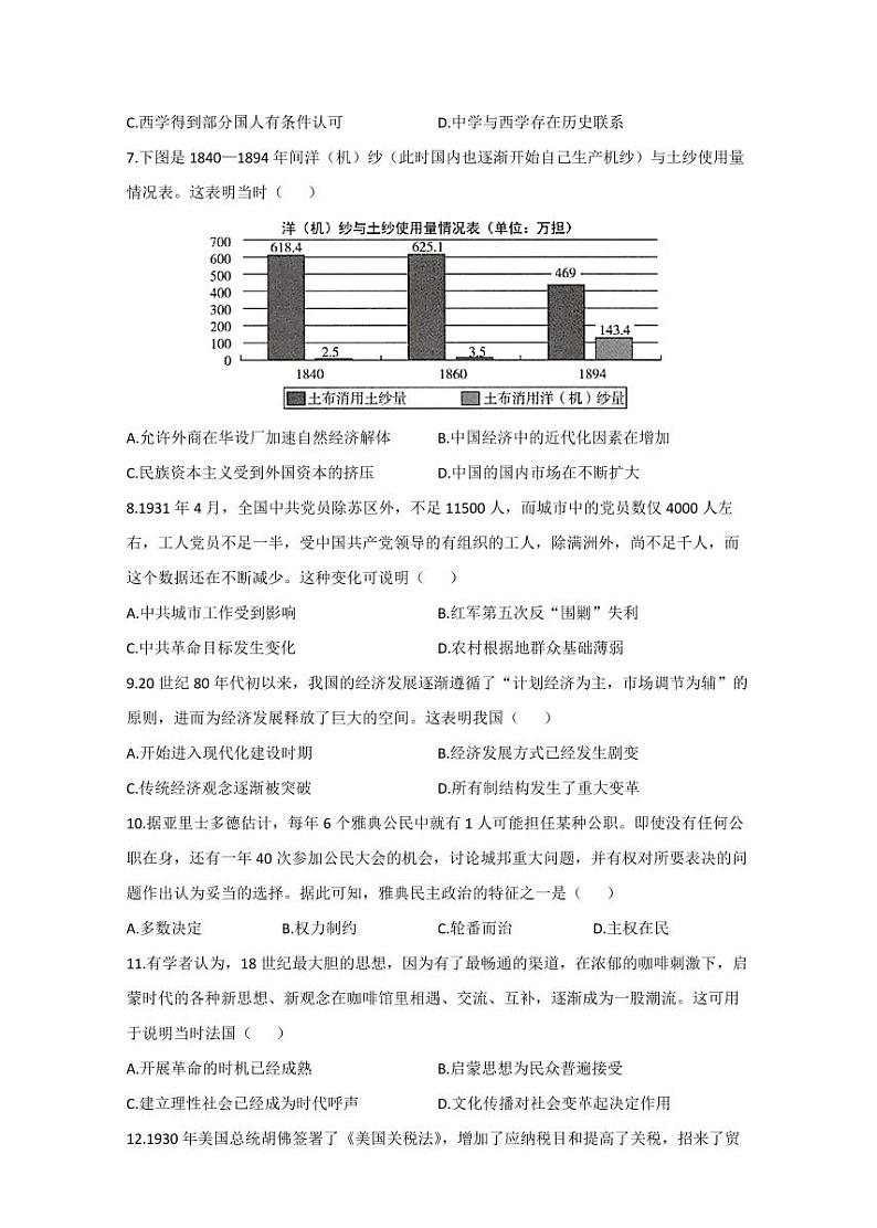 202届高考历史模拟预热卷（山东地区专用）02