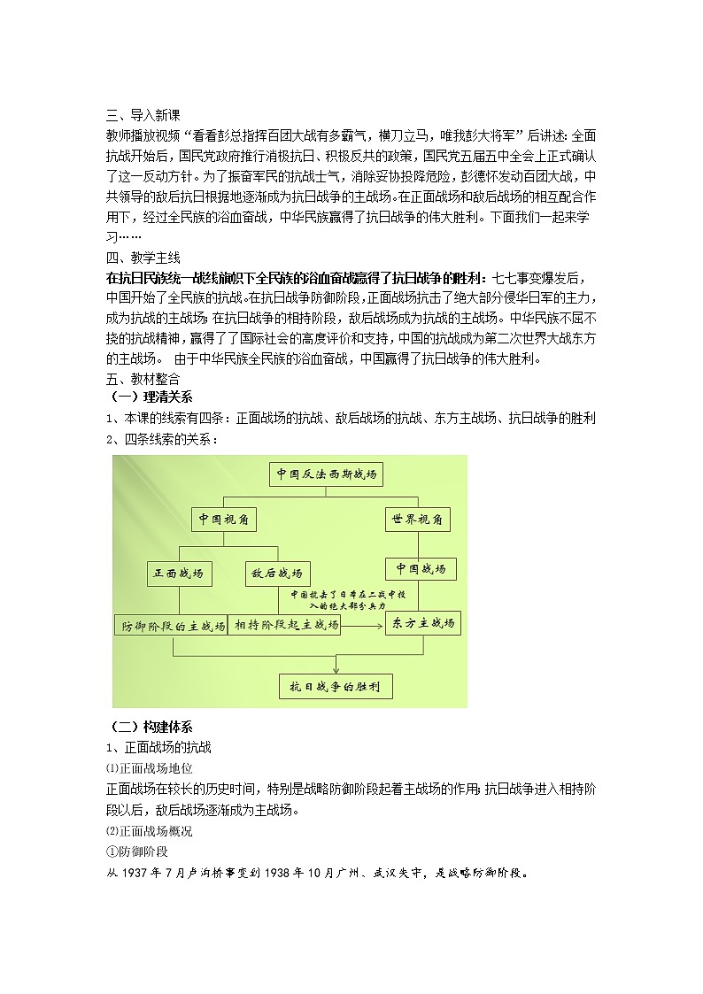 高中历史人教统编版中外历史纲要（上）新视角教学设计 第24课  全民族浴血奋战与抗日战争的胜利02