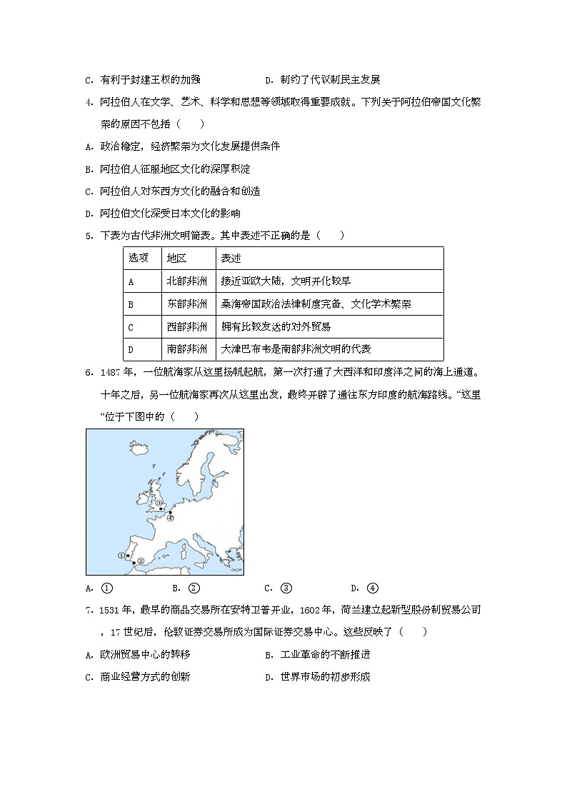福建省莆田市2020-2021学年高一下学期期末考试备考金卷历史试题+答案02