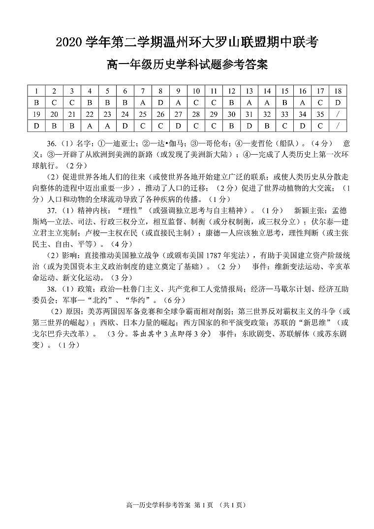 浙江省温州环大罗山联盟2020-2021学年高一下学期期中联考历史试卷+答案01
