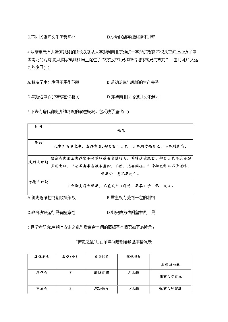 【新教材新高考22届历史】专题二 三国两晋南北朝的民族交融与隋唐统一多民族封建国家的发展02