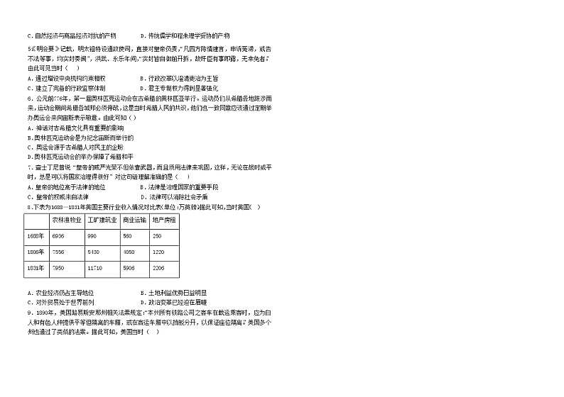 安徽省合肥市长丰北城衡安学校2020-2021学年高二下学期第四次调研考试历史卷+答案(word版)02