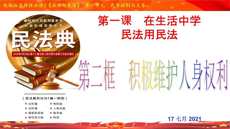 1.2 积极维护人身权利（精品课件）-【上好课】2020-2021学年高二政治同步备课系列（部编版选择性必修二）第1页