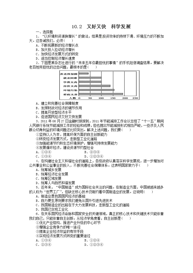 高一政治试题：10.2又好又快  科学发展（新人教版必修1）01