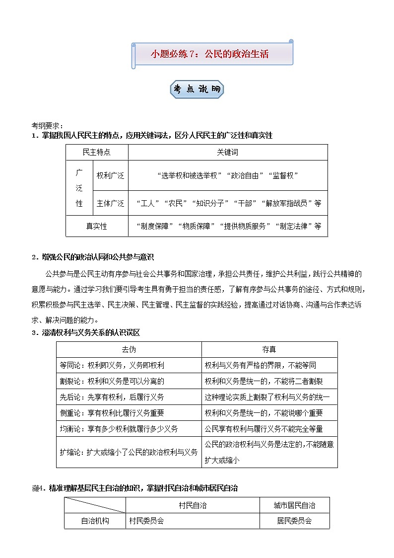 新高考2021届高考政治小题必练7公民的政治生活第1页