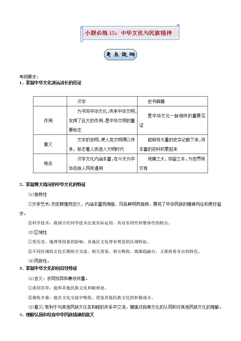新高考2021届高考政治小题必练13中华文化与民族精神第1页